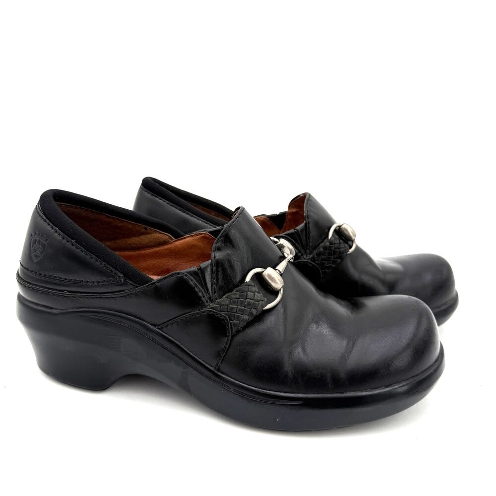 Ariat Women's Black Mar Leather Horse Bit Slip On Clogs Shoes Size 6.5